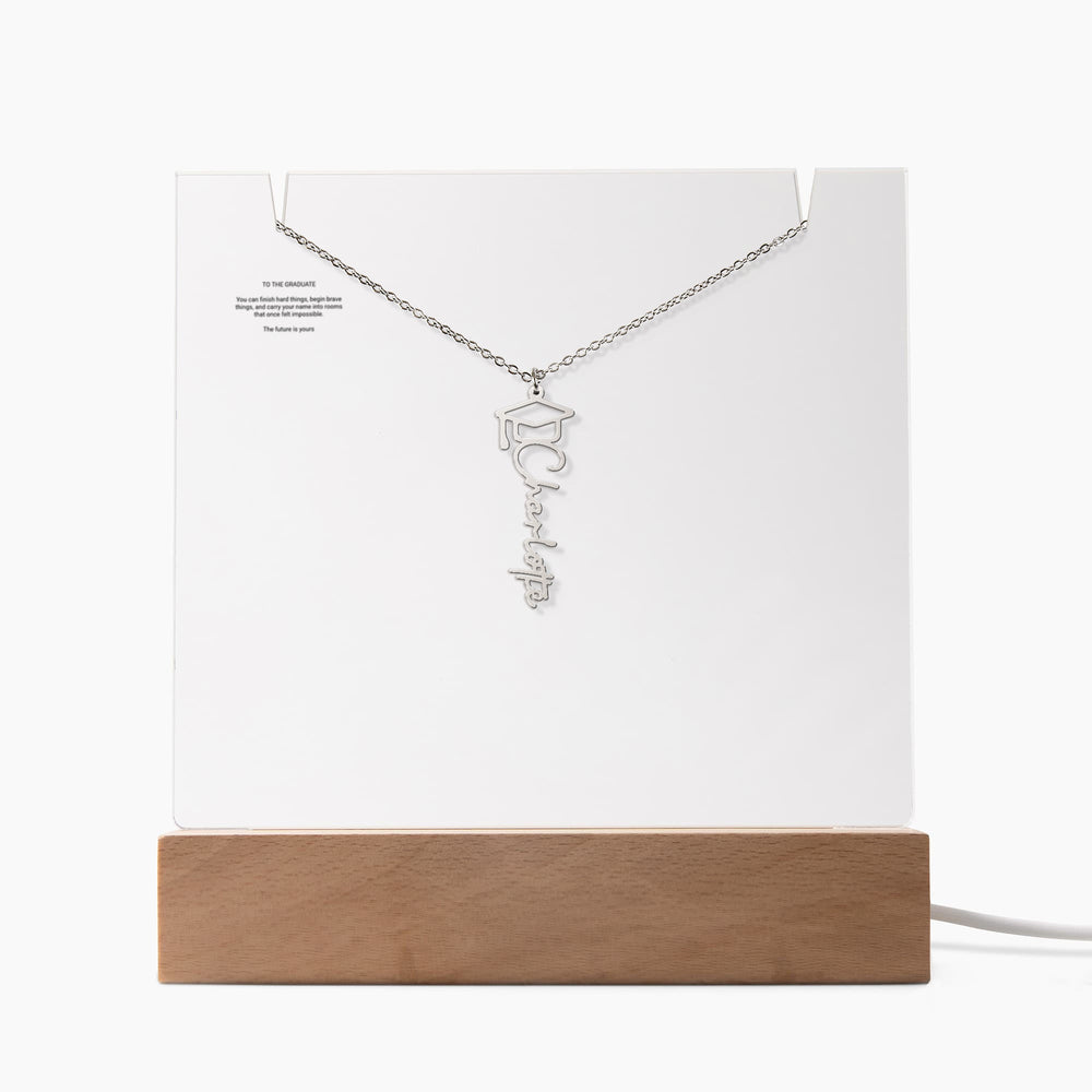 To The Graduate - Your Name Belongs Keepsake Acrylic with Graduation Cap Name Necklace Bundle | UpNext Legacy Gift