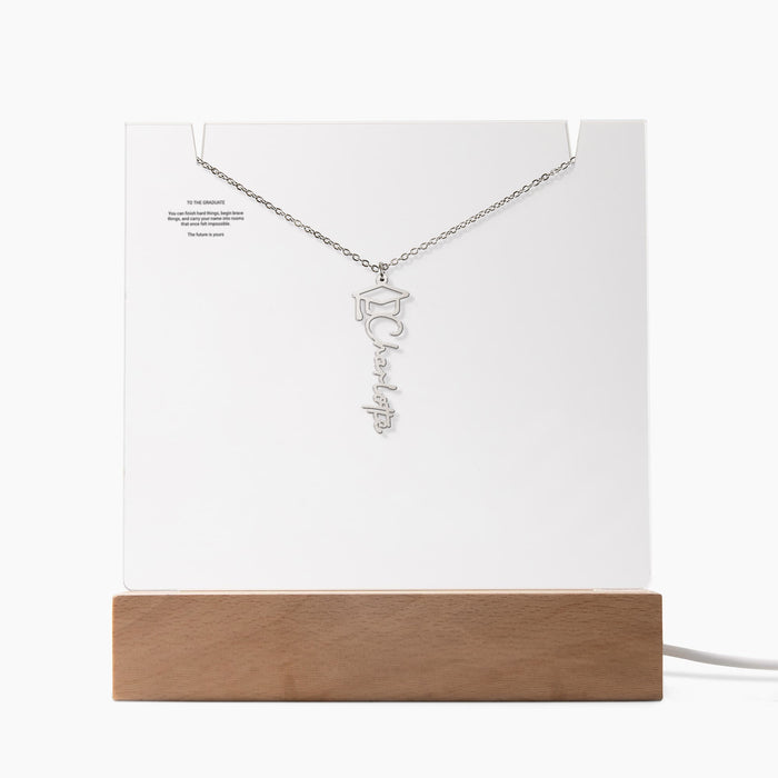 To The Graduate - Your Name Belongs Keepsake Acrylic with Graduation Cap Name Necklace Bundle | UpNext Legacy Gift